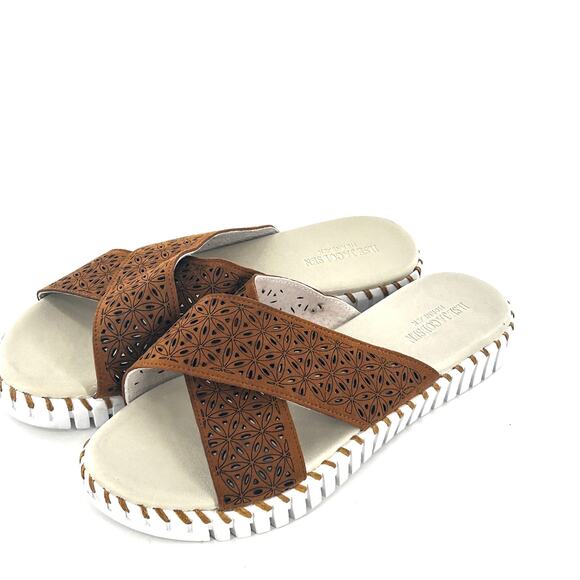 Ilse Jacobsen Tulip Criss Cross Slide Sandals 10 Tan Brown Flat Comfort - Picture 6 of 6